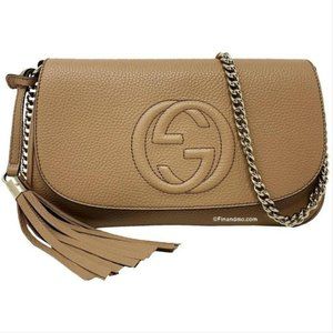 New Gucci Beige Soho Tassel Leather Crossbody Shoulder Bag